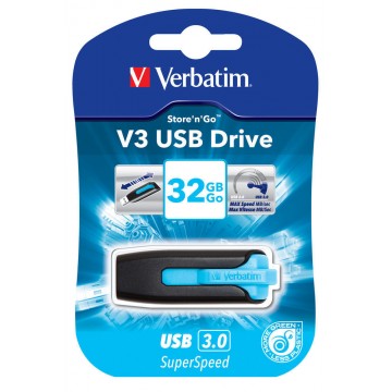 Verbatim V3 32GB 32Go USB 3.0 Noir, Bleu lecteur flash