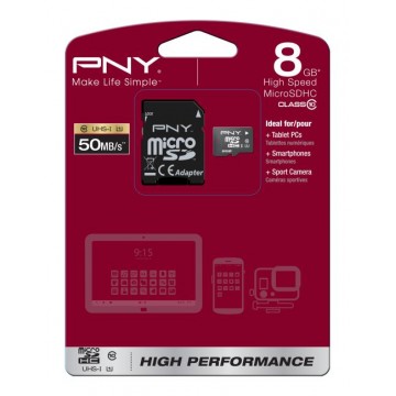 PNY 8GB MicroSDHC+SD adapter 8Go MicroSDHC Class 10 mémoire 