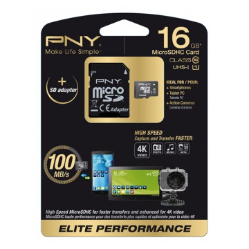 PNY 16GB MicroSD 16Go UHS Class 10 mémoire flash