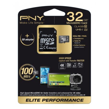 PNY 32GB MicroSD 32Go UHS Class 10 mémoire flash