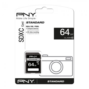 PNY 64GB, Class 10, SD 64Go SDXC 10 mémoire flash