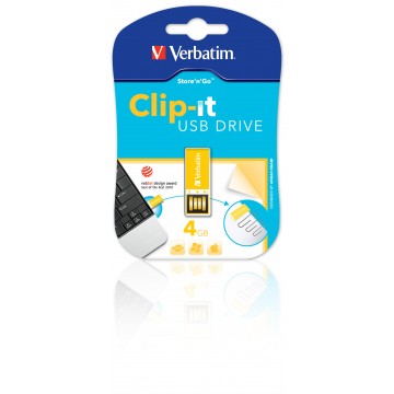 Verbatim USB Drive 2.0 4GB Clip-It Yellow 4Go Jaune lecteur 