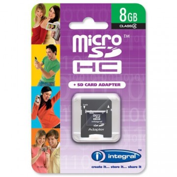 Integral 8GB microSD + SD Adapter 8Go MicroSDHC mémoire flas